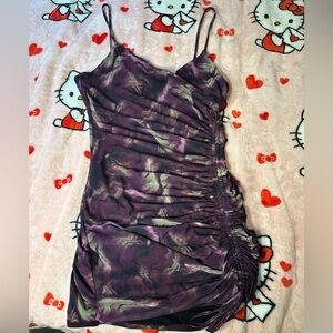 Women’s Garage black & purple mesh coloured mini dress with ruching size large